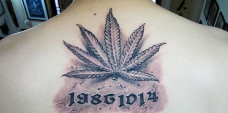颈部后面大麻叶纹身图案