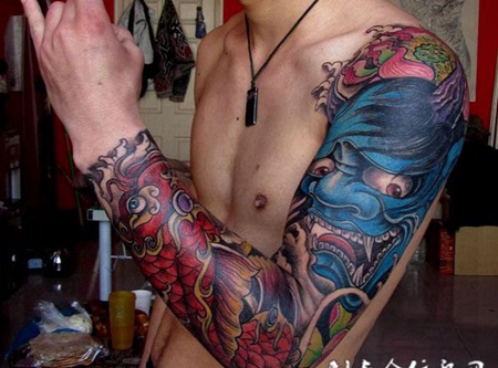 花臂鲤鱼般若纹身