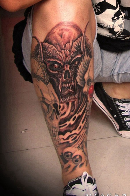 小腿恶魔纹身图案