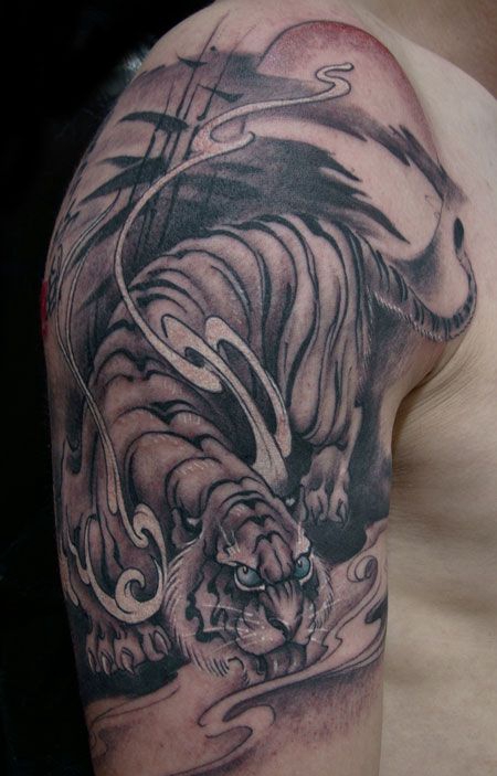 手臂凶猛的下山虎纹身图案