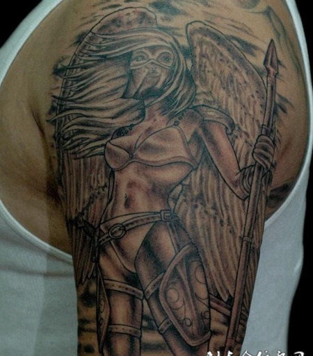 大臂天使女战士纹身