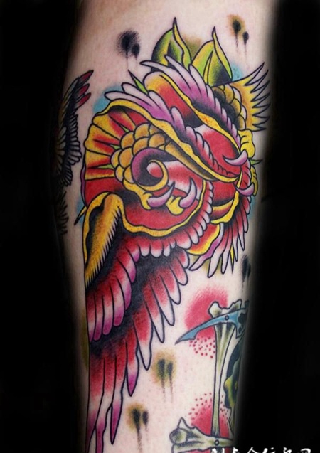 小臂玫瑰翅膀纹身