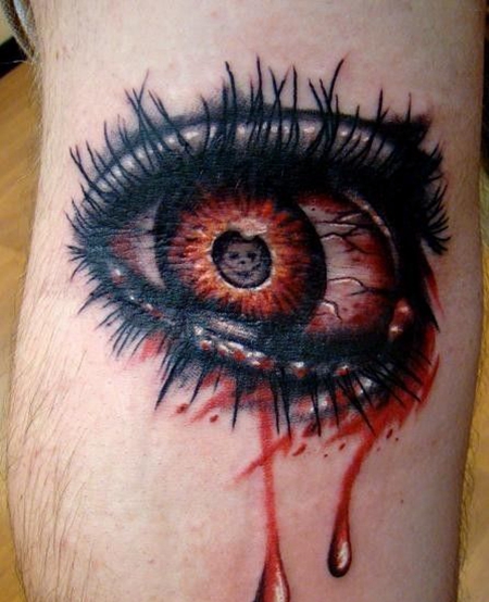 小腿上流血的眼睛纹身图案