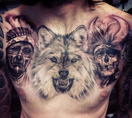 胸部帅气的狼纹身图案