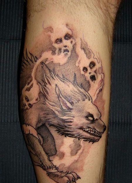 小腿饿狼纹身图案