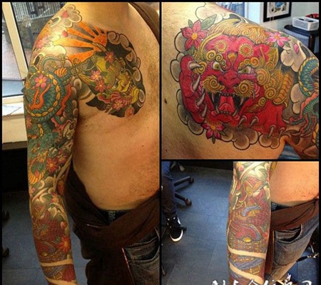 半胛唐狮子龙纹身图案