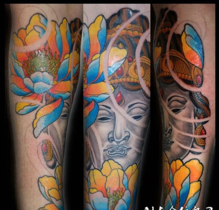 小臂佛像莲花纹身图案