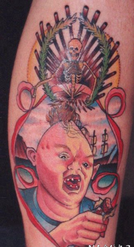 大臂小丑骷髅纹身图案