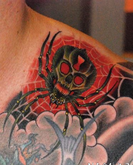 肩膀上的蜘蛛骷髅纹身图案