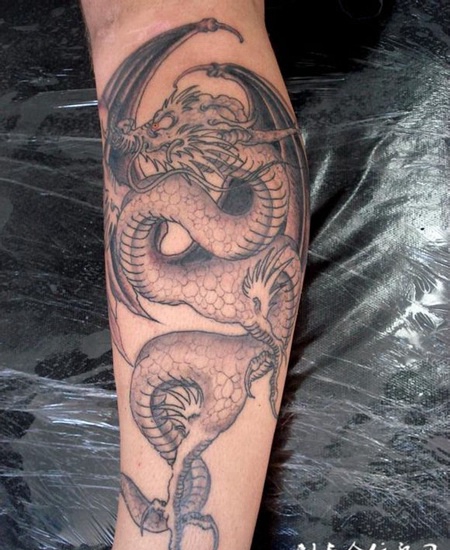 小腿翼龙纹身图案
