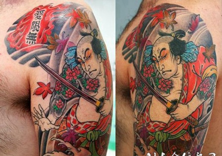 半胛日式武士纹身图案
