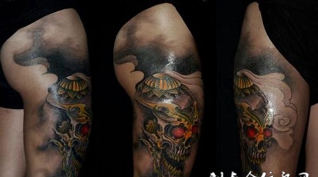 大腿嘎巴拉纹身图案