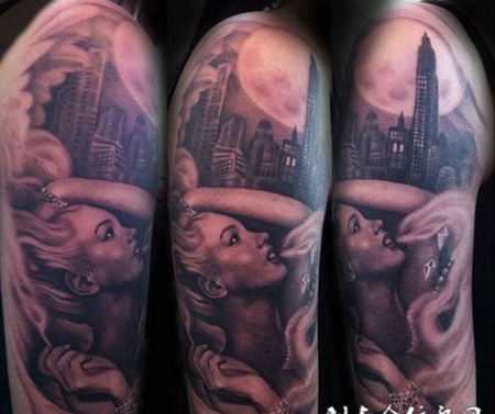 大臂宫殿美女纹身图案