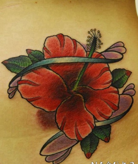 背部木槿花纹身图案