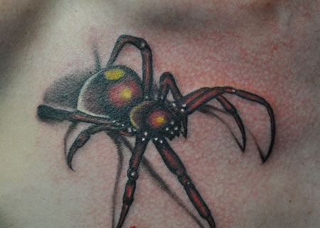 锁骨爬行写实蜘蛛纹身图案