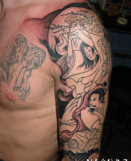 花臂艺妓武士纹身图案