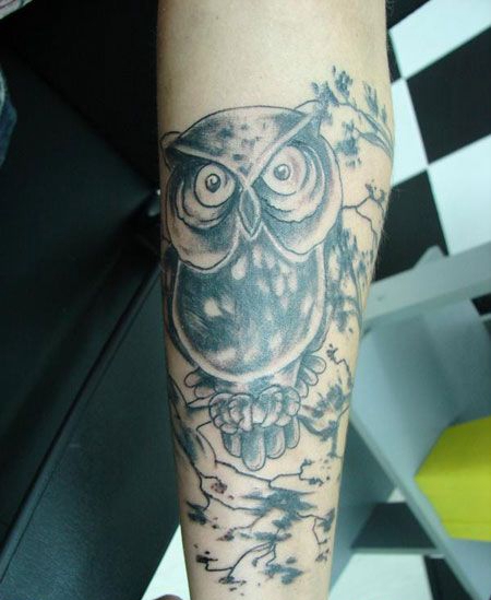 手臂个性猫头鹰纹身图案