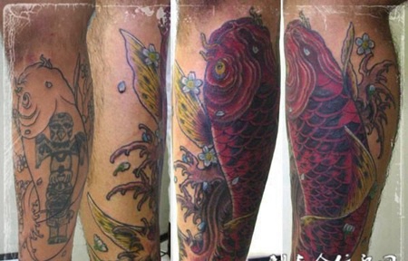 小腿鲤鱼覆盖图纹身图案