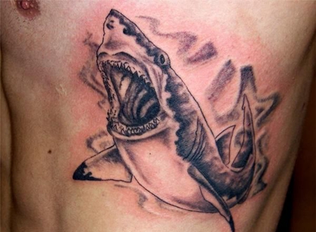 侧腰帅气的鲨鱼纹身图案