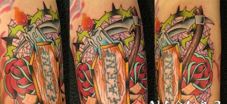 小腿上的荆棘玫瑰纹身图案