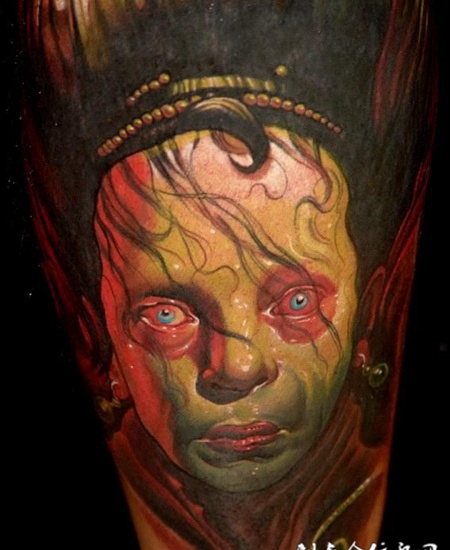 小腿上的水鬼纹身图案