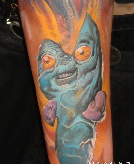 小腿上的卡通猫纹身图案