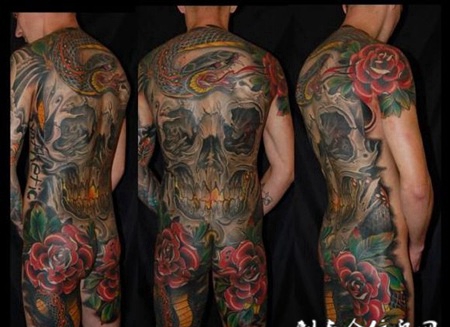 全胛骷髅蛇纹身图案