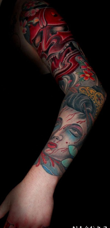 花臂般若艺妓纹身图案