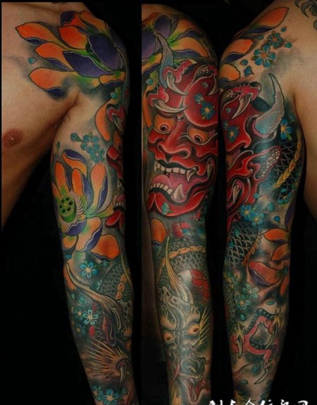 花臂般若龙纹身图案