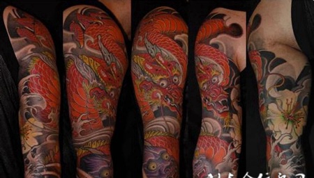 大臂上的龙头般若纹身图案
