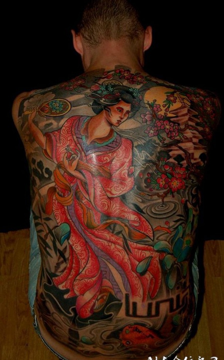 满背艺妓莲花纹身图案