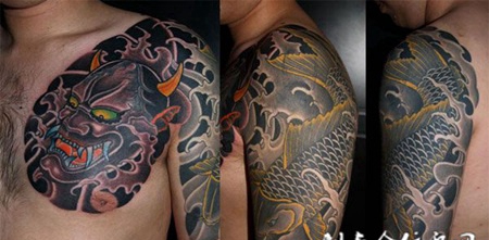 半胛鲤鱼般若纹身图案