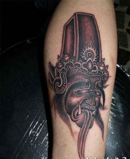 小腿上的黑无常纹身图案