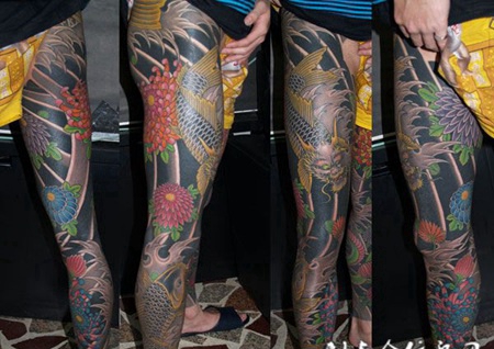 包腿菊花鳌鱼纹身图案