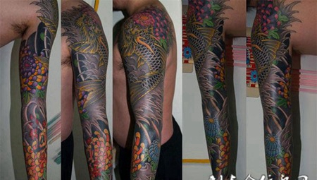 花臂鳌鱼菊花纹身图案