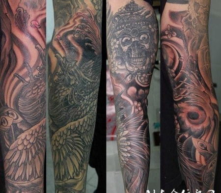 包臂嘎巴拉凤凰纹身图案