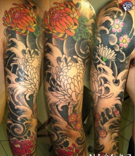 包臂菊花纹身图案