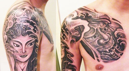 半甲般若戏子纹身图案