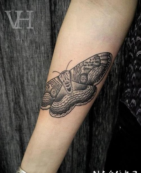 小臂上的飞蛾纹身图案