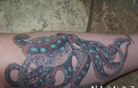 小腿上章鱼纹身图案
