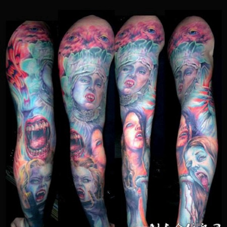 花臂美女恶魔纹身图案