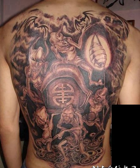 满背五鬼抬棺纹身图案