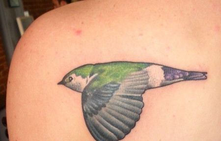 肩部飞翔小鸟纹身图案