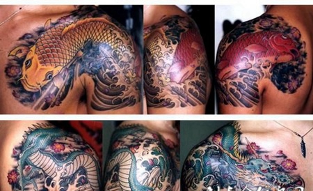 半胛鲤鱼龙纹身图案