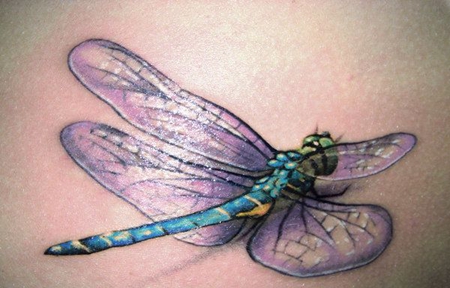 扇动翅膀的蓝蜻蜓纹身图案