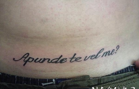 腹部的花体英文纹身图案