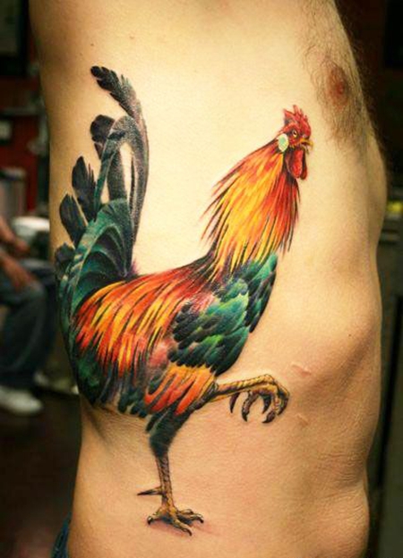 侧腰公鸡纹身图案