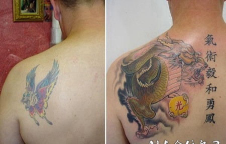 后背上的遮盖龙纹身图案