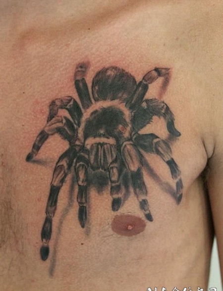 胸前的蜘蛛纹身图案