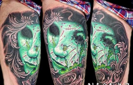 大腿上的丧尸玫瑰纹身图案缩略频道推荐图